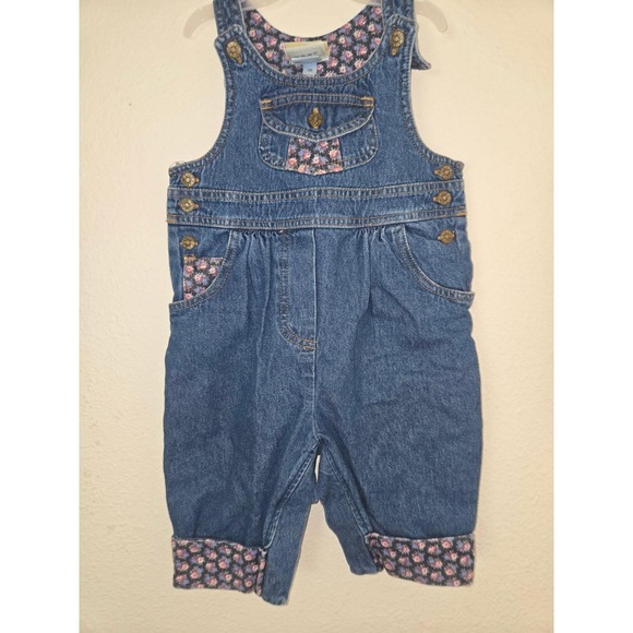 Vintage Laura Ashley Mother and Daughter Girls Denim Floral Overalls 12 Month - Picture 1 of 6